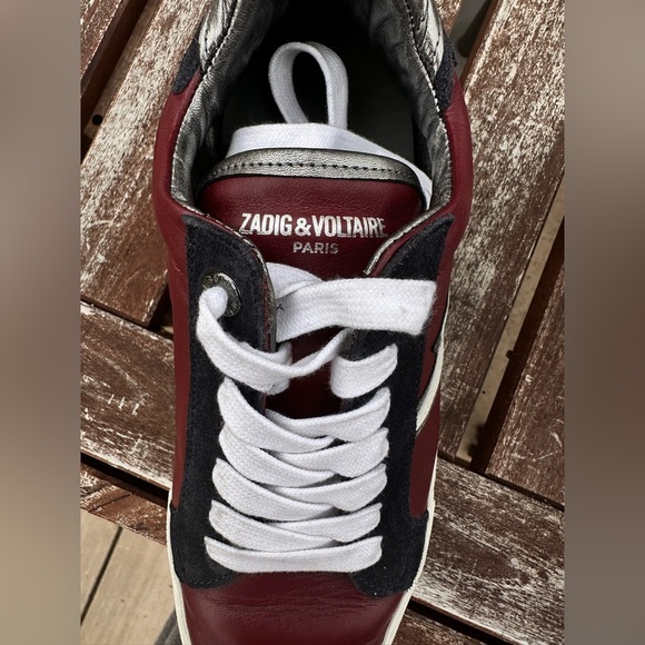 Zadig & Voltaire ZV1747 Flash Low Top Sneakers Burgundy Leather Size 38 - Picture 8 of 12